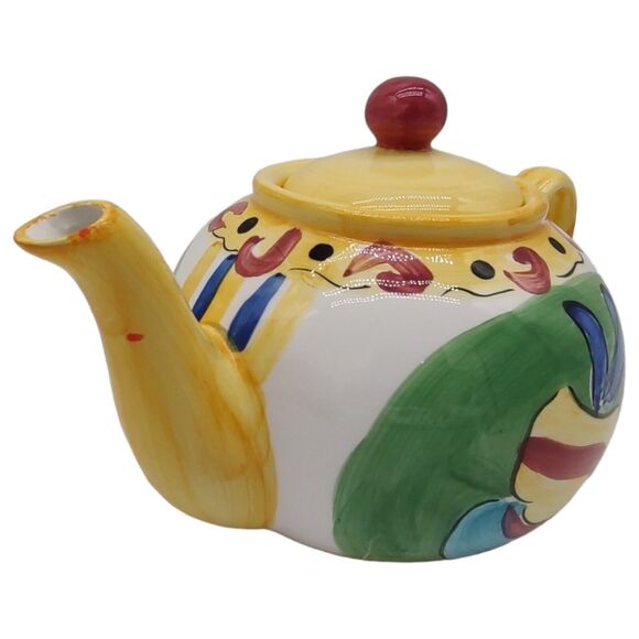 Hausenware VTG Teapot Colorful Yellow Festive Artist Handpainted Crackle Design - Picture 4 of 12